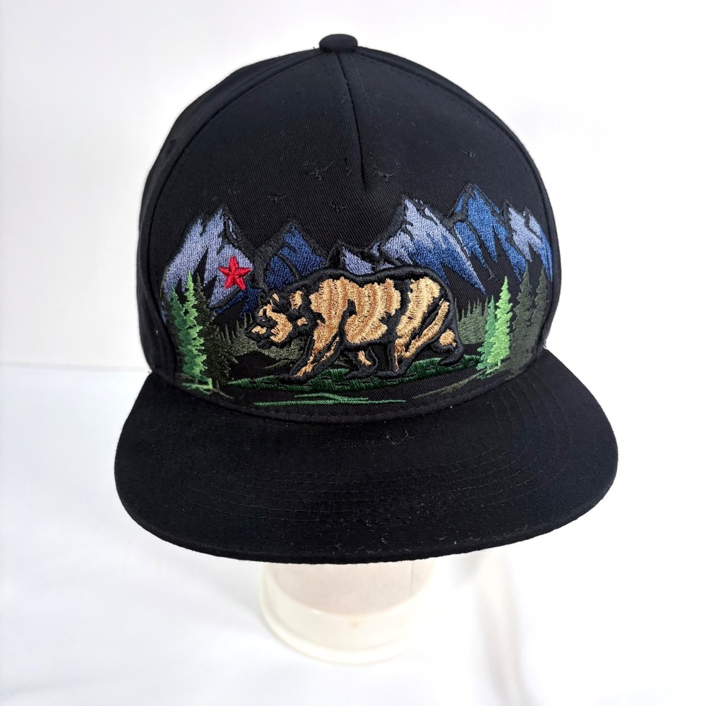 Top Level Snapback Hat Black California Republic Bear Mountain‎ Embroidered Cap